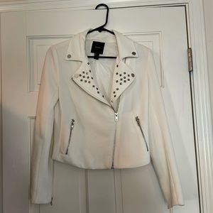 Cream crepe embellished moto jacket S